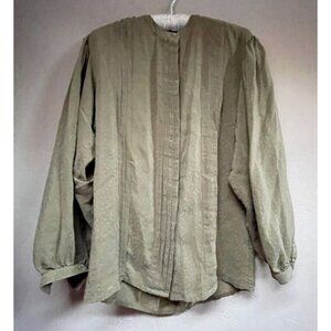 Vintage Four Seasons Womens 34 Green Pleated Polka Dot Silk Balloon Sleeve Shirt